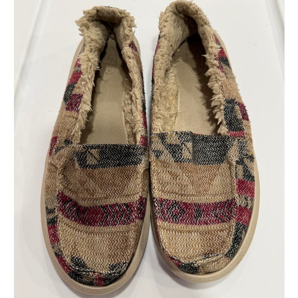 Sanuk You Got My Back ST Plaid-Chill Slippers Faux Fur Lined Women’s 10 Crimson